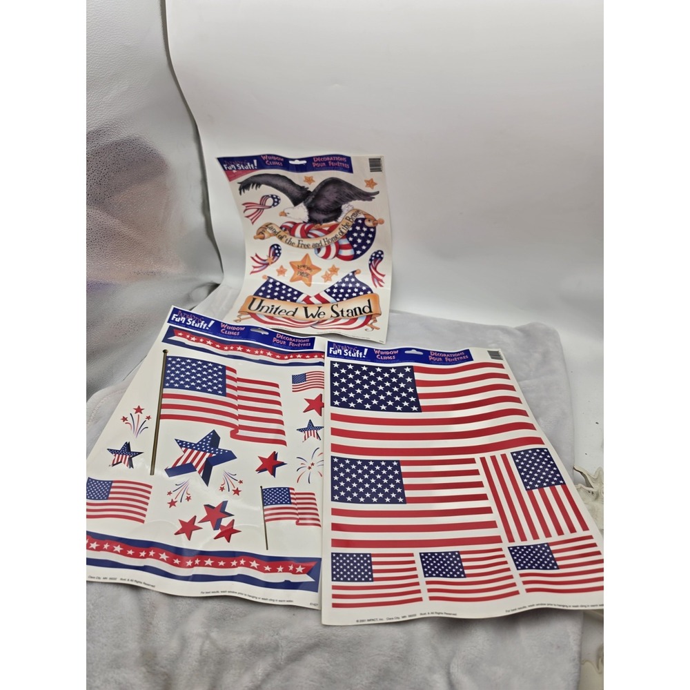 Vtg Nos Patriotic Window Decals Red, White, and Blue Fourth Of July Decorations